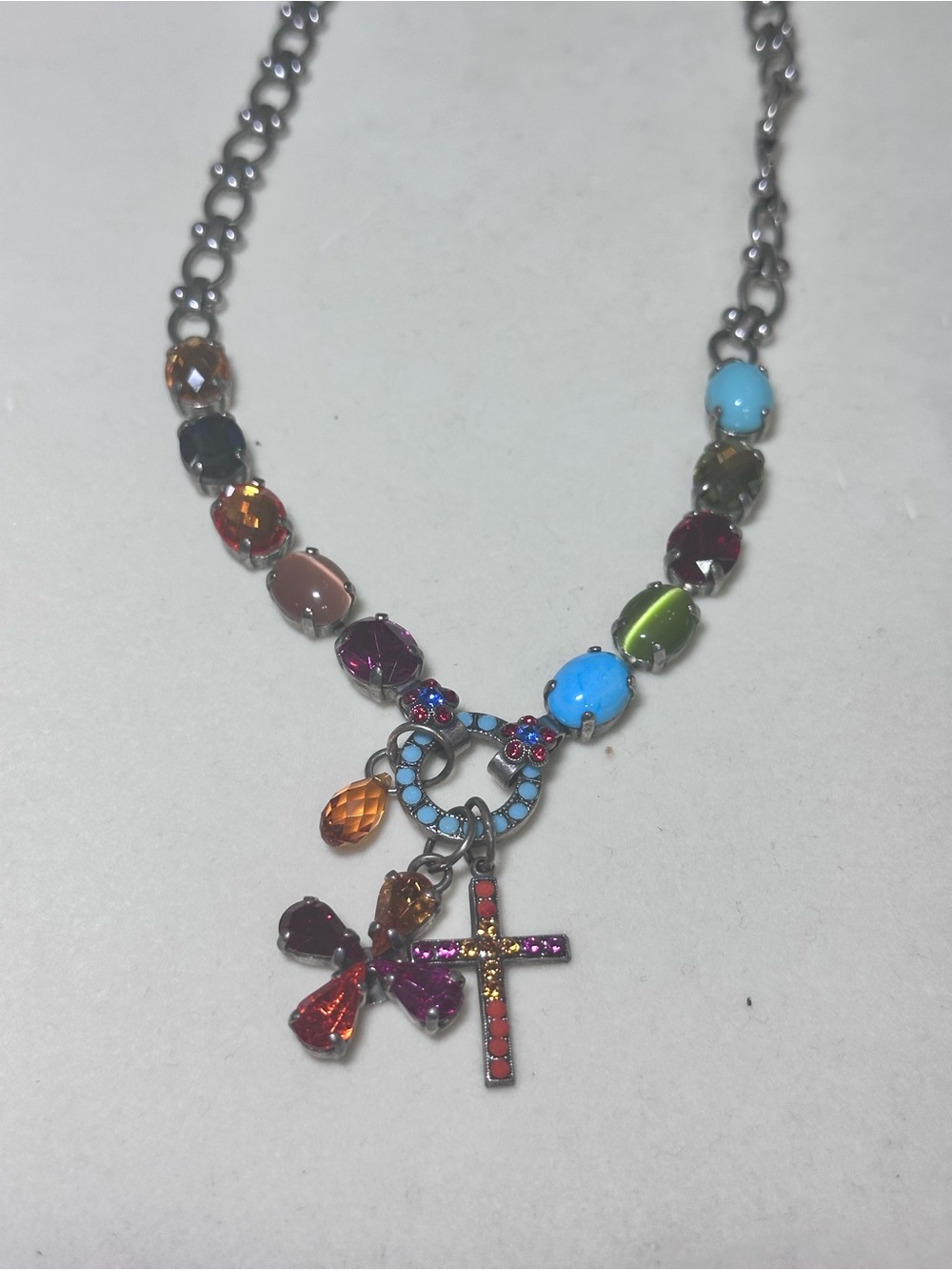 Multicolor Crystal Cross & Charm Pendant Necklace - Women Jewelry